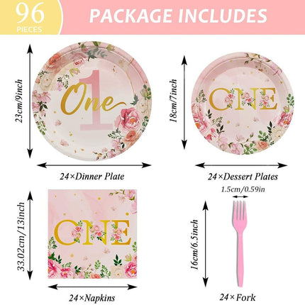 96pcs 1st Birthday Party Supplies Set Tableware Decorations for Baby Birthday