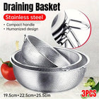 3PCS Stainless Steel Drain Basket Rice Washing Sieve Double Ear Strainer Basin
