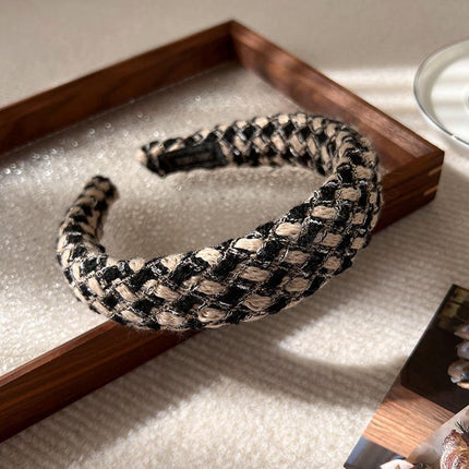 Womens Plaid Headband Padded Hairband Wide Sponge Hair Hoop Band Head Decor - Aimall