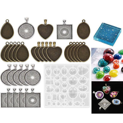 31PCS DIY Silicone Resin Mold Jewelry Casting Epoxy Pendant Tray Mould Craft Kit - Aimall