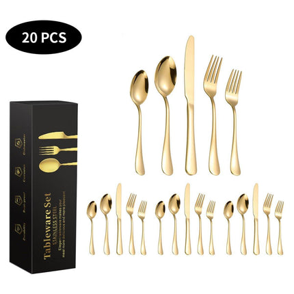 20/40pcs Stainless Steel Cutlery Set Knife Fork Spoon Western Hotel Tableware