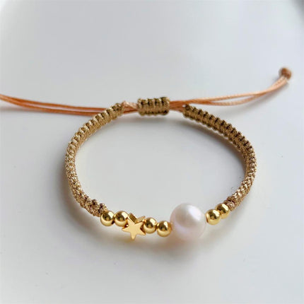 Adjustable Gold Pearl Bracelet Accessory Stylish Hand-Woven Pearls Wrist Chain - Aimall
