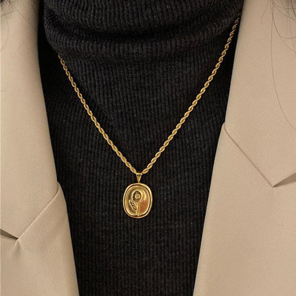 Titanium Steel Sunflower Square Charm Floral Necklace Gift For Woman Lady - Aimall