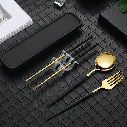 5PC Stainless Steel Portable Cutlery Set - Fork Spoon for Travel & Picnic - Aimall