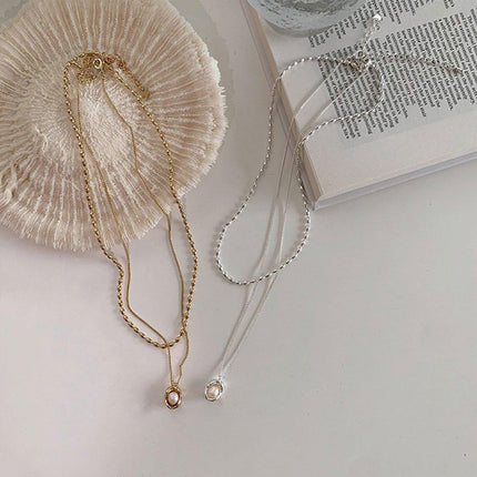 Love Butterfly Pearl Tassel Double Layer Necklace Elegant Jewelry Women Fashion