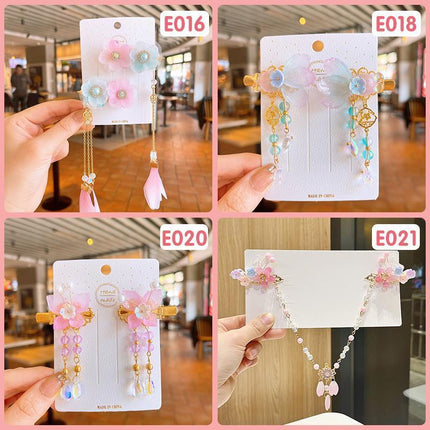 2Pcs Hanfu Flower Hair Clip Pearl Tassel Butterfly Hairpin Female/Children Party - Aimall