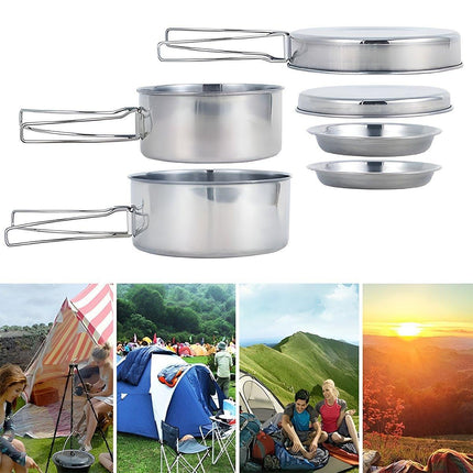8PCS Camping Cookware Stainless Steel Outdoor Picnic Pot Cook Pan Set Hiking BBQ - Aimall
