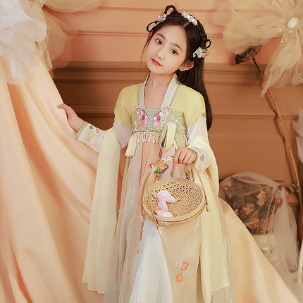 Girls Chinese Hanfu Summer Dress Embroidered Traditional Tang Suit Fairy Costume