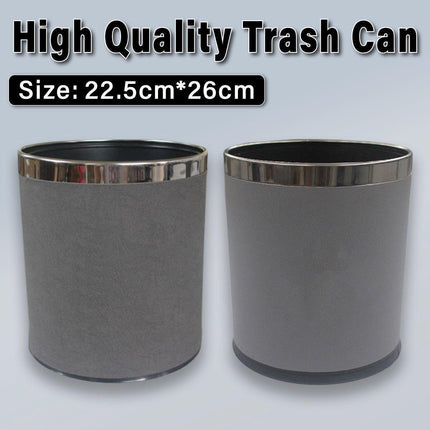 Durable Hotel Trash Bin Leather Wastebasket Office Room Metal Lining 26x22cm