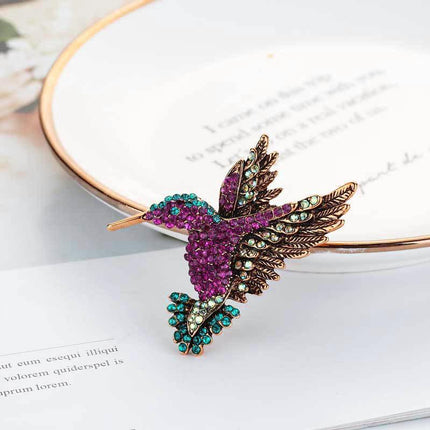 Fashion Hummingbird Brooch Pink Diamond Silver Brooch Gift Retro Style
