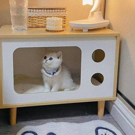 Wooden Pet House Modern Cat Dog Bed Furniture with Ventilation and Stability