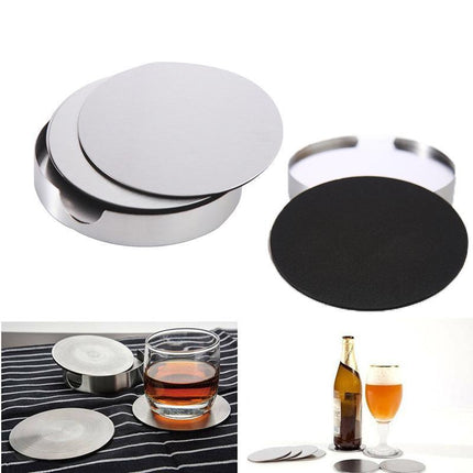 6xStainless Steel Coasters For Drinks With Holder Heat Resistant Cup Mat Pad Set - Aimall
