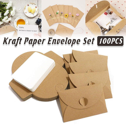 100pcs Vintage Kraft Wedding Envelopes Greeting Cards DIY Invitations Pack