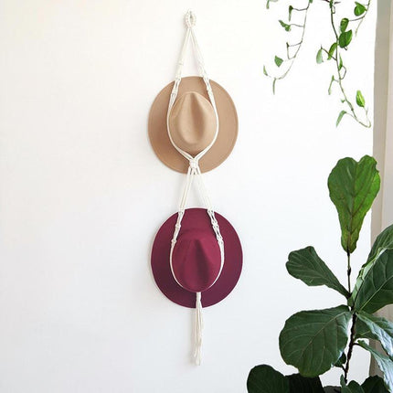 Boho Hand-Woven Macrame Hat Display Rack Hanging Cap Holder 1-3 Hat Rope hanger - Aimall
