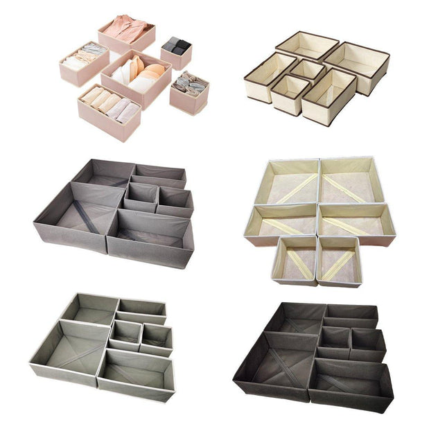 6Piece Set Foldable Non-woven Underwear Bra Socks Storage Box Drawer Organizer