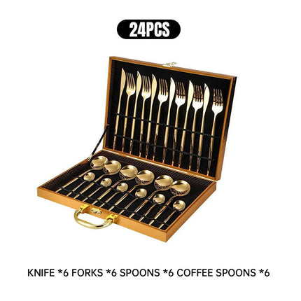 24PCS Stainless Steel Cutlery Set Knife Fork Spoon Set Durable Flatware Dining