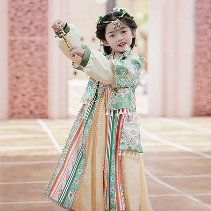 Ethnic Style Girls Hanfu Dress Set Chinese Traditional Colourful Clothing