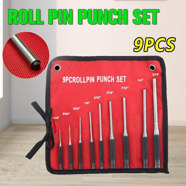 9Pcs Roll Pin Punch Set Bolt Catch Gun Building Removing Tool Canvas Pouch Au - Aimall