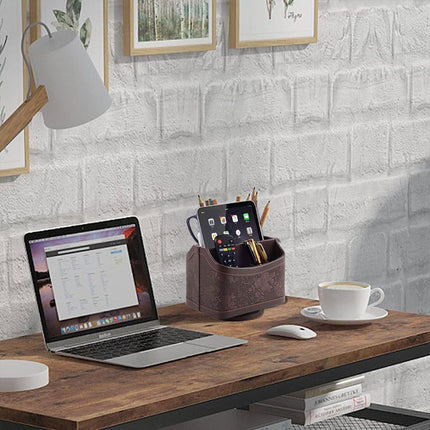 Leather Remote Control Holder 360 Degree Spinning Desk TV Remote Table Organizer