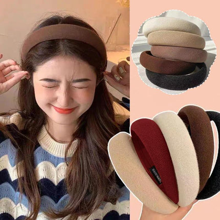 Women Thick Padded Wide Headband Sponge Hairband Wedding Party Plain - Aimall