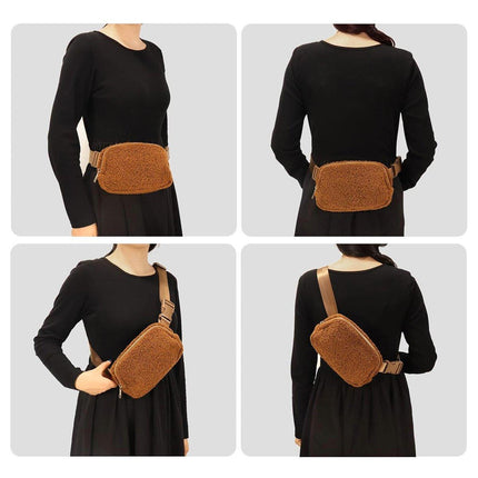 Brown Belt Bag Sherpa Crossbody Bags for Women Fanny Pack Running Workout Hiking