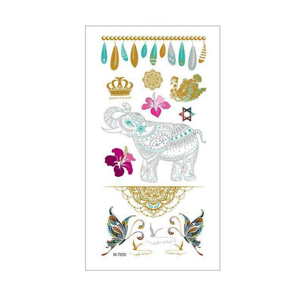 Women Lady Metallic gold silver color boho arm Body Temporary Tattoo Sticker Art - Aimall