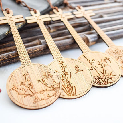 Chinese Style Bass Book Folder Book Clip Bamboo Bookmark Guitar Bookmark Lable - Aimall