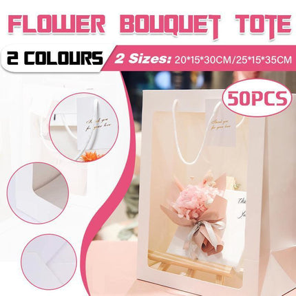 50PCS Flower Bouquet Tote Wedding Favor Bag Bride Tote Clear Gift Bags Handbag White - Aimall