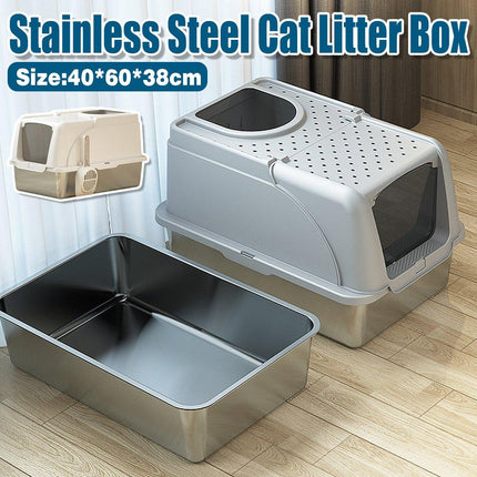 Durable Stainless Steel Cat Litter Box Pan Pet Toilet Odor Control Tray Large
