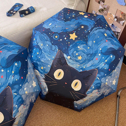Cartoon Cat Folding Umbrella UV Protection Portable Sun Rain Dual-use Sunshade