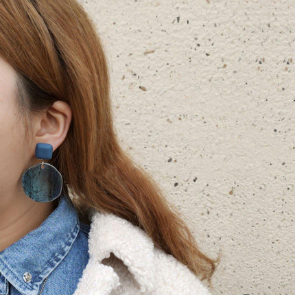 Elegant Blue Oil Drop Earrings Retro Fashion Silver Needle Jewellery Women