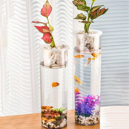 Hydroponic Plant Vase Cylindrical Straight Design Fish Tank for Home Decor