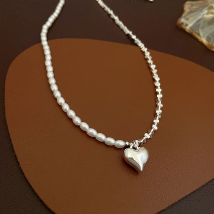 Elegant Simple Silver Heart Necklace with Freshwater Pearl Perfect Gift Jewelry