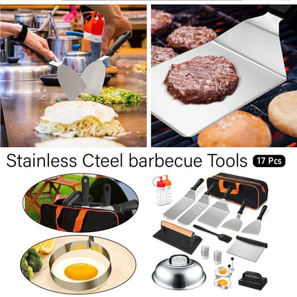 17 Piece BBQ Grill Tools Set Outdoor Barbecue Spatula Shovel Stainless Steel Kit
