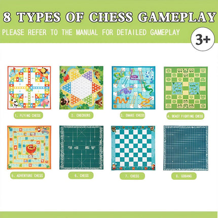 8-in-1 Board Game Set Chess Games Board Toy Backgammon Checkers Snakes Ladders - Aimall