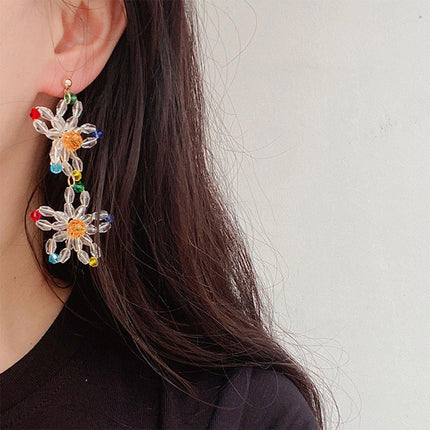 Beaded Flower Long Fringe Earrings Fashion Stud Jewellery for Women Gifts