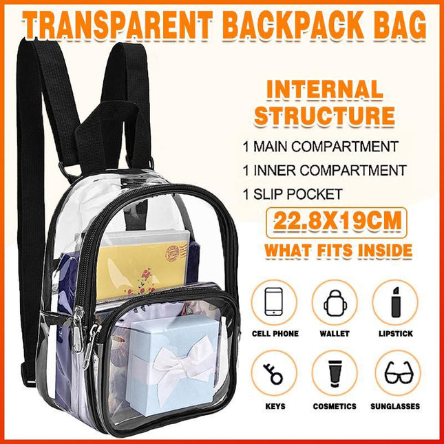 Transparent Backpack Bag Clear PVC Travel Shoulder Bag School Bag Strap Book Bag - Aimall