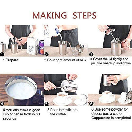 400ml Stainless Steel Manual Milk Frother Double Mesh Strainer Frothing Pitcher