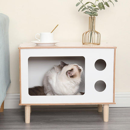 Wooden Pet House Modern Cat Dog Bed Furniture with Ventilation and Stability