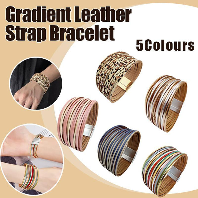 Multiple Gradient Leather Wristband Bracelet Bangle Magnetic Clasp Bracelet - Aimall