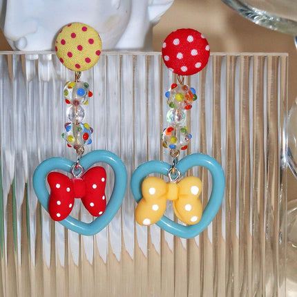 Trendy Bow Earrings Women Cute Peach Ear Clips Dotted Heart Stud Earrings
