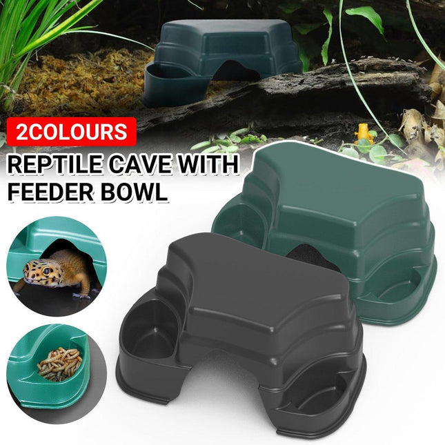 Plastic Reptile Hide Box Cave with Food Basin Easy Clean Snake Hiding Landscape