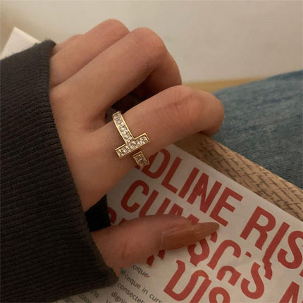 Micro-Inlaid Zirconium T-Shaped Ring
