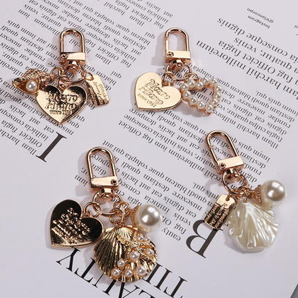 Womens Cute Key Rings Shell Heart Pearl Shape Keychain Charm Bag Hanger Pendants - Aimall