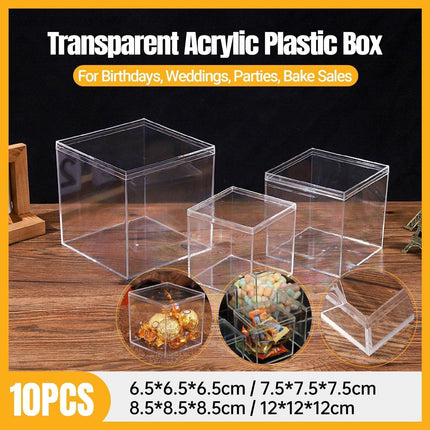 10pcs Clear Acrylic Plastic Boxes Square Storage Containers for Food  Small Item