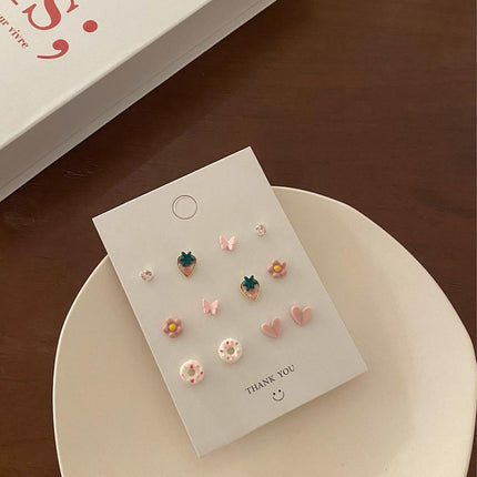 Cute Pink Stud Earrings Set for Women Girls Simple Fashion Jewelry Accessories