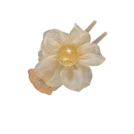 Women Gauze Flower hairband Mesh Bow Hair Claw Hair Grab Clip Hair Accessories - Aimall