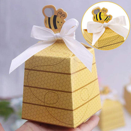 50PCS Bee Party Candy Box Chocolate Box with Ribbon Yellow Gift Boxes