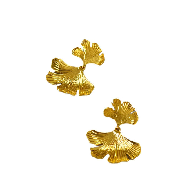 Vintage Irregular Textured Ginkgo Biloba Earrings Trendy Fashion Jewelry Women