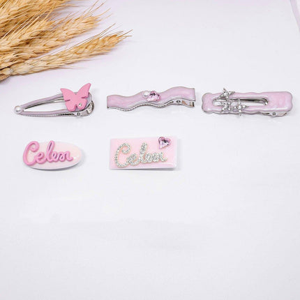 Simple and Cute Pink Metal Letter Hair Clip Accessory for Women and Girls